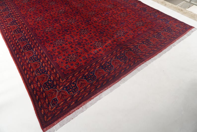 1990s Antique Rug 8'4x11'5" Turkmen Tekke Bukhara Rug Large Area Rug, Handmade Wool Rug Afghan Old Style Rug, Tribal Soft Pile Oriental Rug image 12