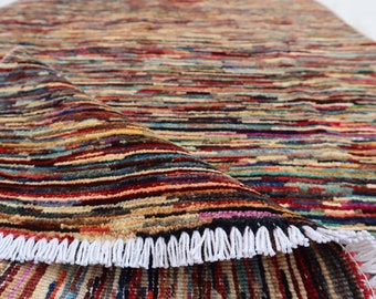 4x6 Striped Area rug 3'6x5'9 ft Afghan Gabbeh rug, Multi color rug, Turkmen Handmade rug, Color full rug, Bedroom Rug, Dining Table Carpet