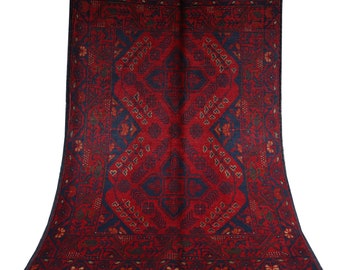 Red 2.7x4 ft Afghan Turkmen tribal Khal Mohammadi Bukhara handmade wool rug, Bathroom rug, Entry way rug, 77x122 cm Carpet,  Kids room rug