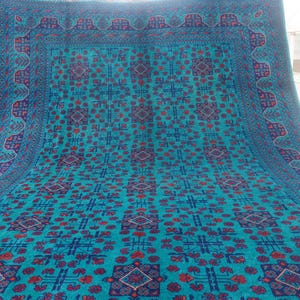 Turquoise Bukhara Rug 7x10 Top Quality Afghan Handmade Wool Area Rug 210x300 cm Large Oriental Turkmen Soft Rug, Bedroom Rug Living room Rug