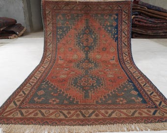Afghan Caucasian Rug 4x6 Vintage Area Rug, Terracotta Handmade Wool Rug, famous Turkmen Wool Rug, Bedroom Rug, Living room Rug, Muted Rug