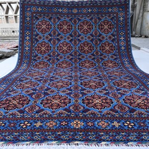 Afghan Rug 7x10 Large Blue Rug, Turkmen Sarique design Tribal Rug, Handmade Merino Soft Wool Rug, Oriental Rug, Bedroom Rug Dining Table Rug