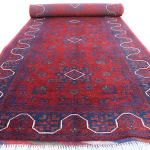 10 ft Runner Rug, Red Bukhara Rug, Handmade Wool Rug, Turkmen Khal Muhammad Fine Hallway Runner Rug, Oriental Vintage Rug, Tribal Afghan Rug