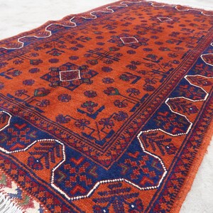 3x5 Orange Area Rug, Tribal Bukhara Rug, Handmade Wool Rug, Oriental Area Rug, Bedroom Rug, Modern Tribal Rug 90x135 cm Bedroom Vintage Rug