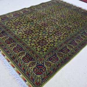 6x8 ( 175x250 cm ) Fern Green Bukhara Rug, Turkmen Khal Muhammadi Area Rug, Handmade Wool Rug, Oriental Rug, Bedroom Rug, Modern Vintage Rug