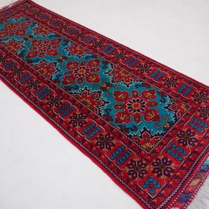 Blue 7 ft Runner Rug, Afghan Handmade Wool Rug, Turkmen Tribal Rug Vintage Pattern Rug, Oriental Rug, Hallway Runner Rug, Kitchen runner Rug