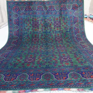 Dark Green Bukhara Rug 5x7 ft Top Quality Afghan Handmade Wool Area Rug, Oriental Turkmen Soft Rug, Bedroom Rug, Living room Rug, Office Rug