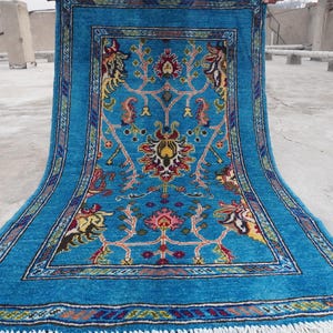 2&#39;9x4&#39;6 ft Turquoise Rug, Turkish Bijdar Area Rug, Handmade Wool Rug, Oriental Rug, Living Room Rug- Oushak Rug 175x240 cm Modern Floral Rug