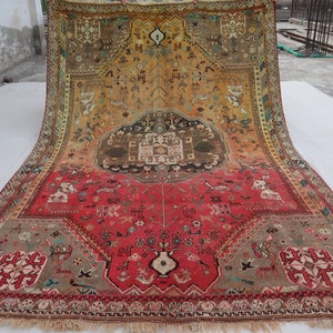 6x10 Collectors Piece 1920s Antique Low pile Distressed Faded Rug, Handmade Geometric, Afghan Caucasian Tribal Style, Oriental Pictorial Rug