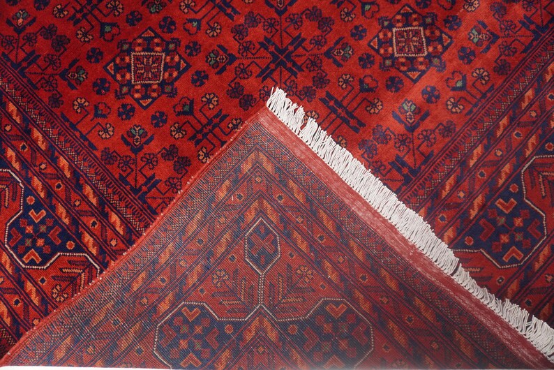 1990s Antique Rug 8'4x11'5" Turkmen Tekke Bukhara Rug Large Area Rug, Handmade Wool Rug Afghan Old Style Rug, Tribal Soft Pile Oriental Rug image 13