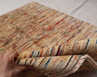Afghan Striped Gabbeh rug, Turkmen handmade Multi color area rug, Top quality Vegetable dyed wool rug,  Rug, Bedroom, Kitchen, Office