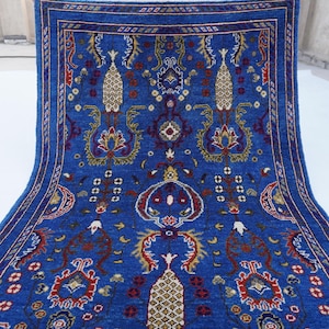 3x5 Rich Blue Bijdar Rug, Top Quality Hand Knotted Wool Rug, Afghan Floral Sultani Rug, Turkish Bedroom Rug, Entryway Rug, Oriental Area Rug