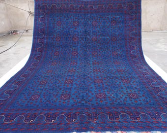 Blue Turkmen Tekke Sara Rug 8'7x11'9 Ft Afghan Handmade Rug