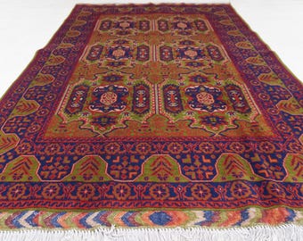 5x7 Afghan Rug, Green Navy Red, Hand Knotted Wool Rug, Oriental Geometric rug, Tribal Rug, Bedroom Rug, Living Room Rug, 150x220 cm Area Rug