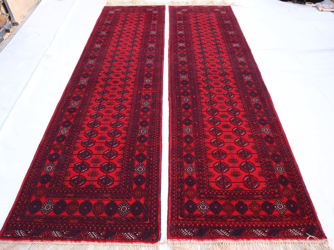 3x10 Set of Two Vintage Runner Rugs, Afghan Tekke Mowri Rug, Handmade ...