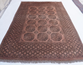 Afghan 1920s Antique Rug, 9'4x6'6 ft Terracotta Rug, 7x10 Hand Knotted Rug, Old Wool Rug, Elephant foor Tekke Ersari Rug, Turkmen Tribal Rug