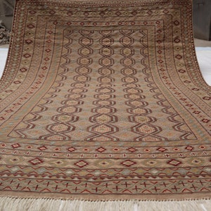 Antique Turkmen Soumak rug 4&#39;9x5&#39;10 ft Afghan flatweave Kilim Rug Beige Oriental Area Rug, Tribal Vintage Natural dyes Rug 5x6 Ethnic Carpet