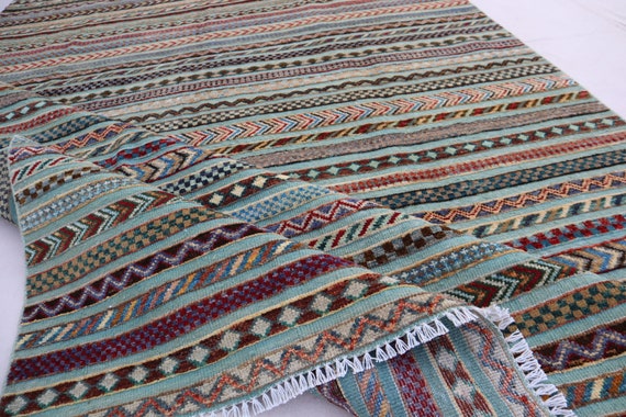 7x10 Afghan Berjesta Striped design Gabbeh  Rug, Fine Quality Handmade Natural Veg dyes 100% Wool Area Rug, Bedroom, Living Room, Office Rug