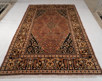 7x10 Large Vintage Terracotta Black Afghan Rug 6'7x10" Turkmen Caucasian Rug, Handmade Wool Rug, Oriental Rug, Living room Rug, Bedroom Rug