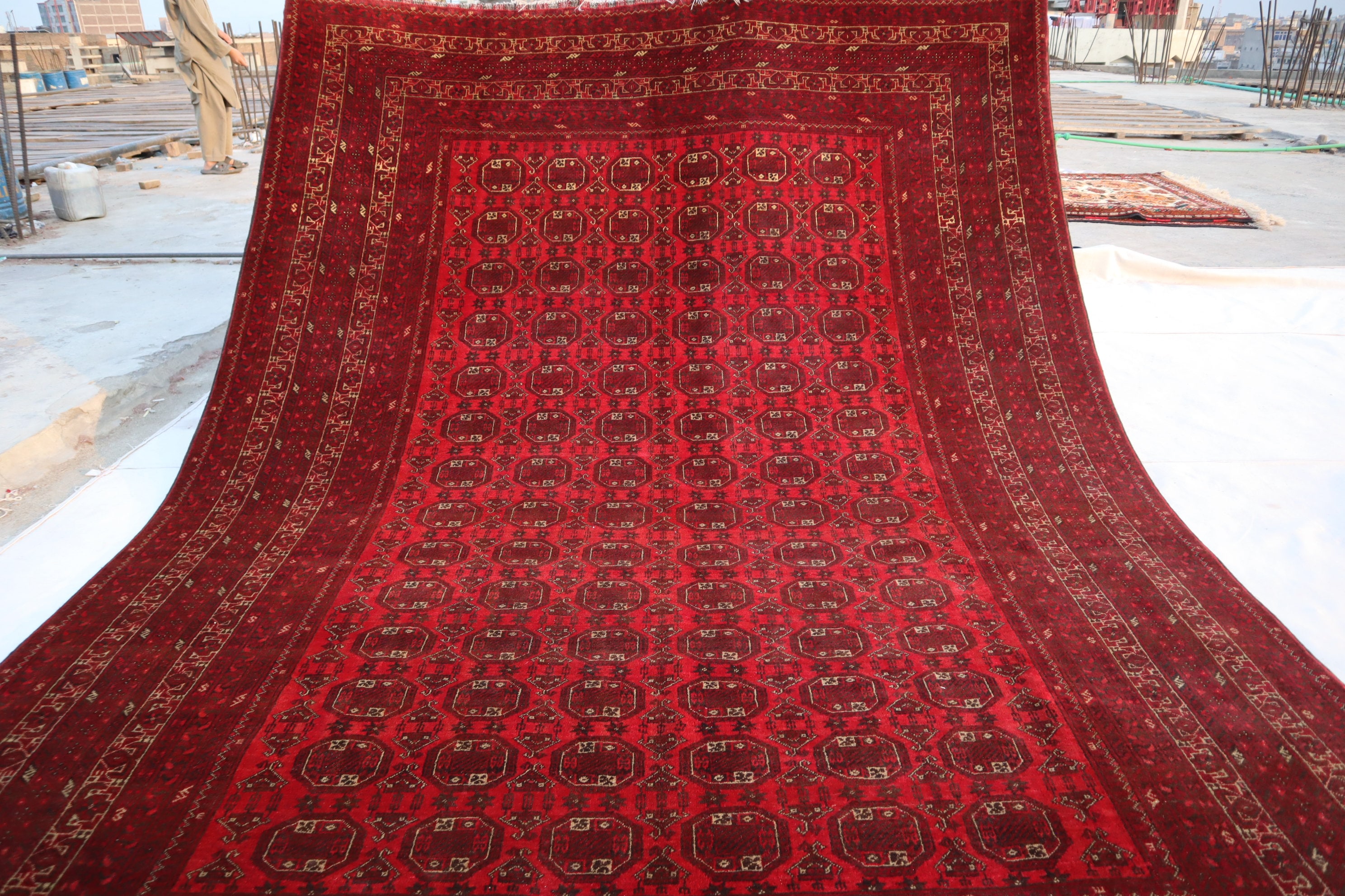 7x9 Afghan Fine Vintage Rug, Turkmen Handmade Tekke Waziri Design