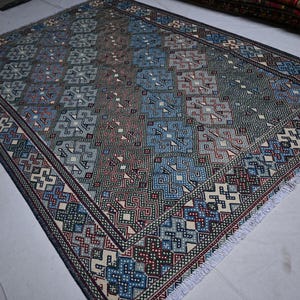 7x10 Geometric Kilim Rug, Turkmen Flatweave Kilim Rug Afghan Handmade Wool Rug, Oriental Nomadic Rug, Living Room Rug Bedroom Rug 200x300 cm
