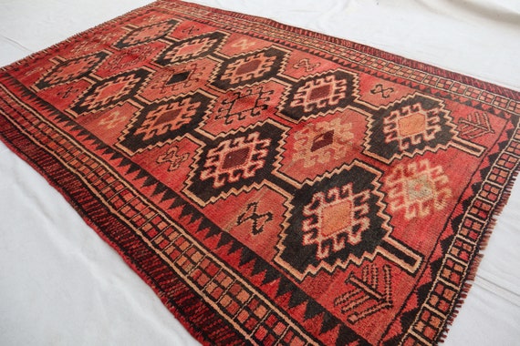 Turkmen Handmade Antique Rug 5x7 Afghan Low Pile Distressed Faded