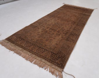 3x7 Terracotta Runner Rug 2&#39;9x6&#39;9&quot; Hand Knotted Rug, Tekke Bukhara Rug Oriental Wool Rug Turkmen Tribal Vintage Rug, Hallway 7 ft Runner Rug