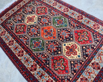 Afghan Rug 3'3x5 ft Multi Color Handmade Wool Area Rug, Oriental Turkmen Rug, Tribal Bukhara Rug, Top Quality Organic wool Rug, Bedroom Rug