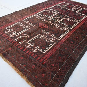 1950s Antique Rug, 3&#39;6x5&#39;5 ft Afghan Handmade Baluchi Rug, Turkmen Tribal Area Rug, Oriental Wool Rug, Rug for Bedroom, for Living Room 4x6