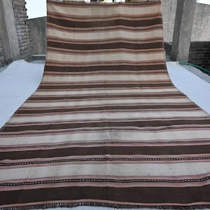 1920s Antique Rug, 7x12 Afghan Striped rug, Turkmen Flatweave Kilim Rug, Living Room Rug, Nomadic Tribal Wide Hallway Runner Rug Kitchen Rug