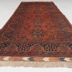 Vintage Terracotta Rug 3'4x7'2 ft Turkmen Handmade Wool rug, Afghan Tribal Bukhara Rug, Hallway 7 ft Runner Oriental Rug, Kitchen Runner Rug