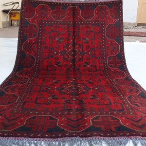 Afghan Bukhara rug 3&#39;2x5&#39;1 Turkmen Hand-knotted High Pile Soft Wool Carpet, Tribal Khal Mohammedi Red rug, Oriental rug 3x5 Vintage Area rug