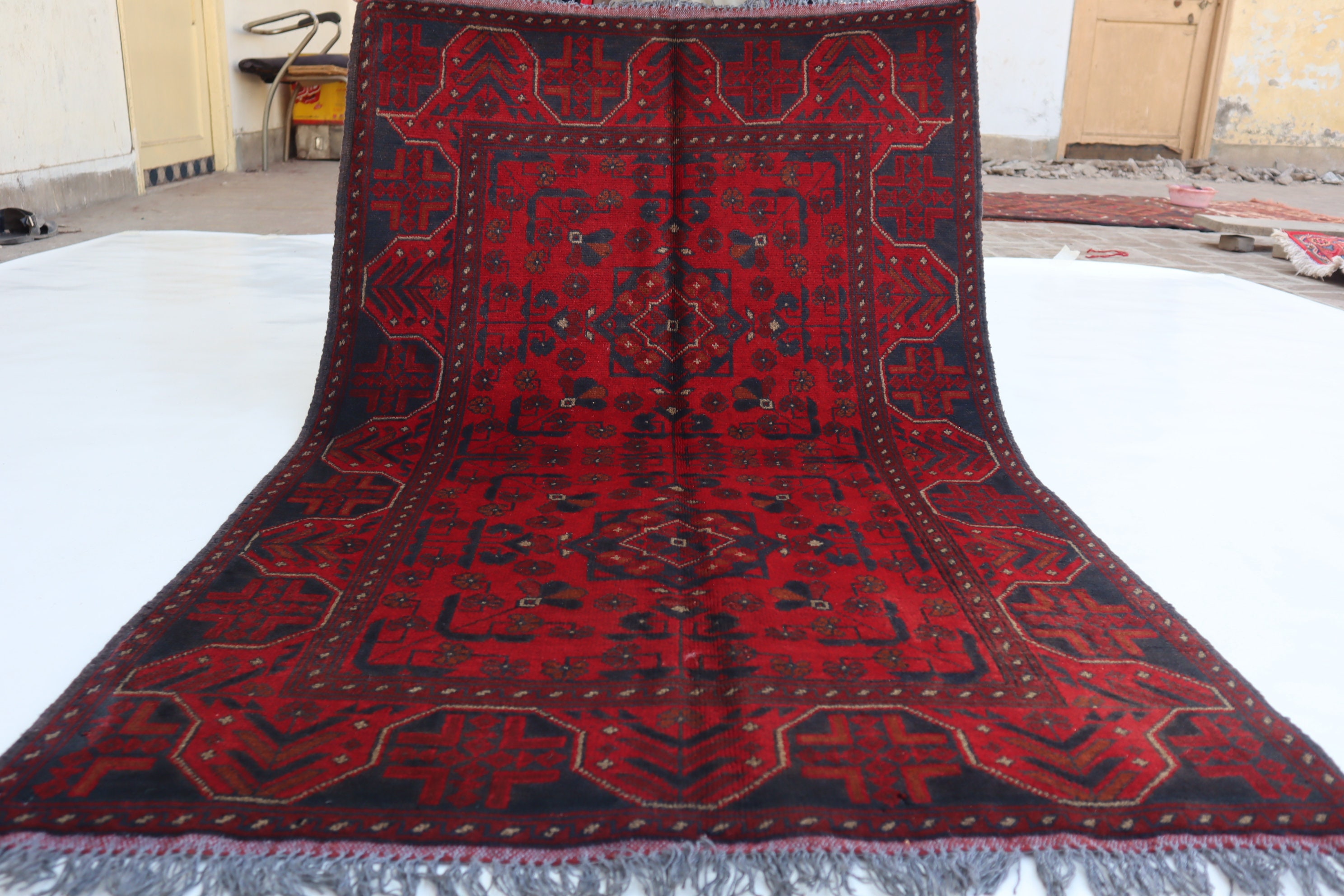 Afghanischer Buchara Teppich 3\'2x5\'1 turkmenischer Handgeknüpfter Hochflor  Teppich aus weicher Wolle, Tribal Khal Mohammedi Roter Teppich,  Orientteppich 3x5 Vintage