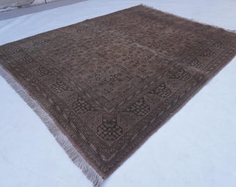 5x7 Terracotta Rug, Vintage Rug, Hand Knotted Wool Rug, Tribal Bukhara Rug, Oriental Rug, Turkmen Rug, Bedroom Rug, Living Room Rug 5'1x6'9"