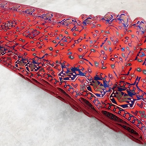32 ft Extra long Runner rug, Hand-knotted High Pile Soft Wool rug, Afghan Tribal Bukhara rug, Oriental Long Hallway runner Stairs Runner Rug image 1
