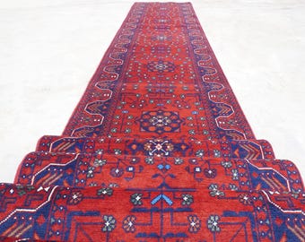 Red 20 ft Afghan Bukhara runner rug, Oriental Turkmen hand-knotted Khal Muhammadi Wool rug, Top quality Tribal Rug, Hallway runner rug 2x20