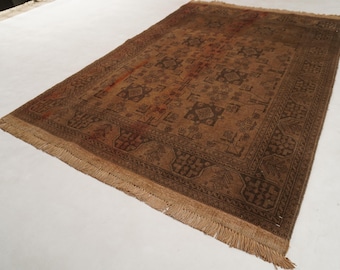 6x4 Terracotta Rug, Hand Knotted Rug, Tekke Bukhara Area Rug, Oriental Wool Rug, Turkmen Tribal Vintage Rug, Bedroom Rug 125x190 cm Area Rug