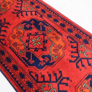 Red 2x5 Afghan Bukhara runner rug, Handmade wool rug, Turkmen Ersari 5 ft Runner Rug, Elephant foot Oriental Floor, Kitchen, Hallway runner