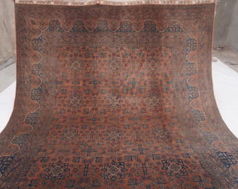 7x10 Afghan Vintage Bukhara Rug 6'6x10" Turkmen Handmade Wool Area Rug, Oriental Rug Terracotta Rug, Rug for Bedroom, Living Room Office Rug