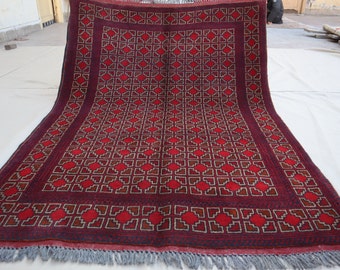 Afghan Bukhara rug 3x5 Oriental Turkmen Hand-Knotted rug 115x150 cm High Pile Vintage Carpet In Excellent Condition, Tribal Rug, Afghan rug