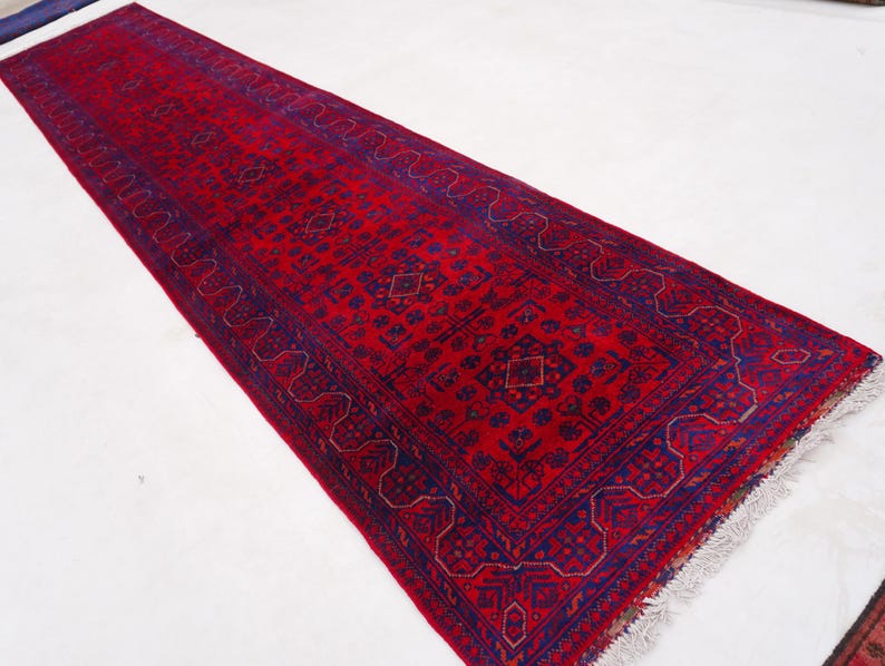 Afghan Bukhara Rug 14 ft Runner Rug, High Quality Soft Wool Stunning Turkoman Handmade Woo Rug, Hall way Runner, Khal Muhammadi Bukhara Rug image 9