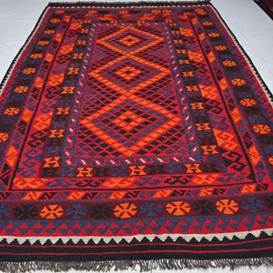 7x10 Afghan Geometric Flatweave Kilim Rug, Antique Flatweave Kilim Rug, Oriental Turkmen Nomadic Rug, Large Bedroom, Living Room 210x310 cm