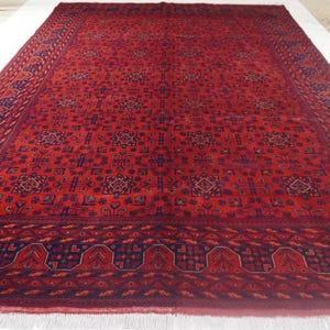1990s Antique Rug 8'4x11'5" Turkmen Tekke Bukhara Rug Large Area Rug, Handmade Wool Rug Afghan Old Style Rug, Tribal Soft Pile Oriental Rug image 8