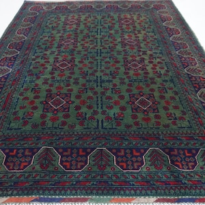 5x7 ( 160 x 210 cm ) Green Bukhara Rug, Turkmen Khal Muhammadi Area Rug, Handmade Wool Rug Oriental Rug, Living Room Rug, Modern Vintage Rug