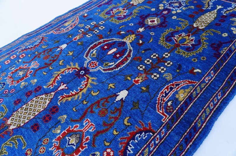 Vibrant Blue Rug 3x5 Rich Blue Bijdar Rug, Top Quality Hand Knotted Wool Rug, Afghan ...