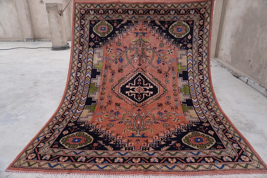 6x8 Terracotta Rug, Afghan Handmade Rug, Fine Wool Rug, Turkmen ...