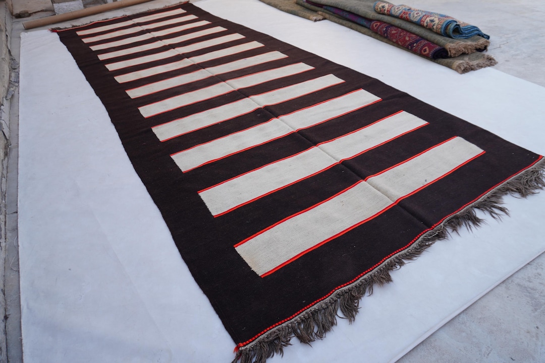 1920s Antique 6x16 Wide Runner Rug Afghan Striped Rug, Handmade Wool ...