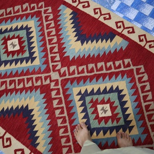 Afghan 5x7 Area Rug 4&#39;7x6&#39;9 Stunning Handmade Kilim Rug 150x200 cm Flatweave Oriental Turkmen Rug, Southwestern design, Red Blue Beige Rug