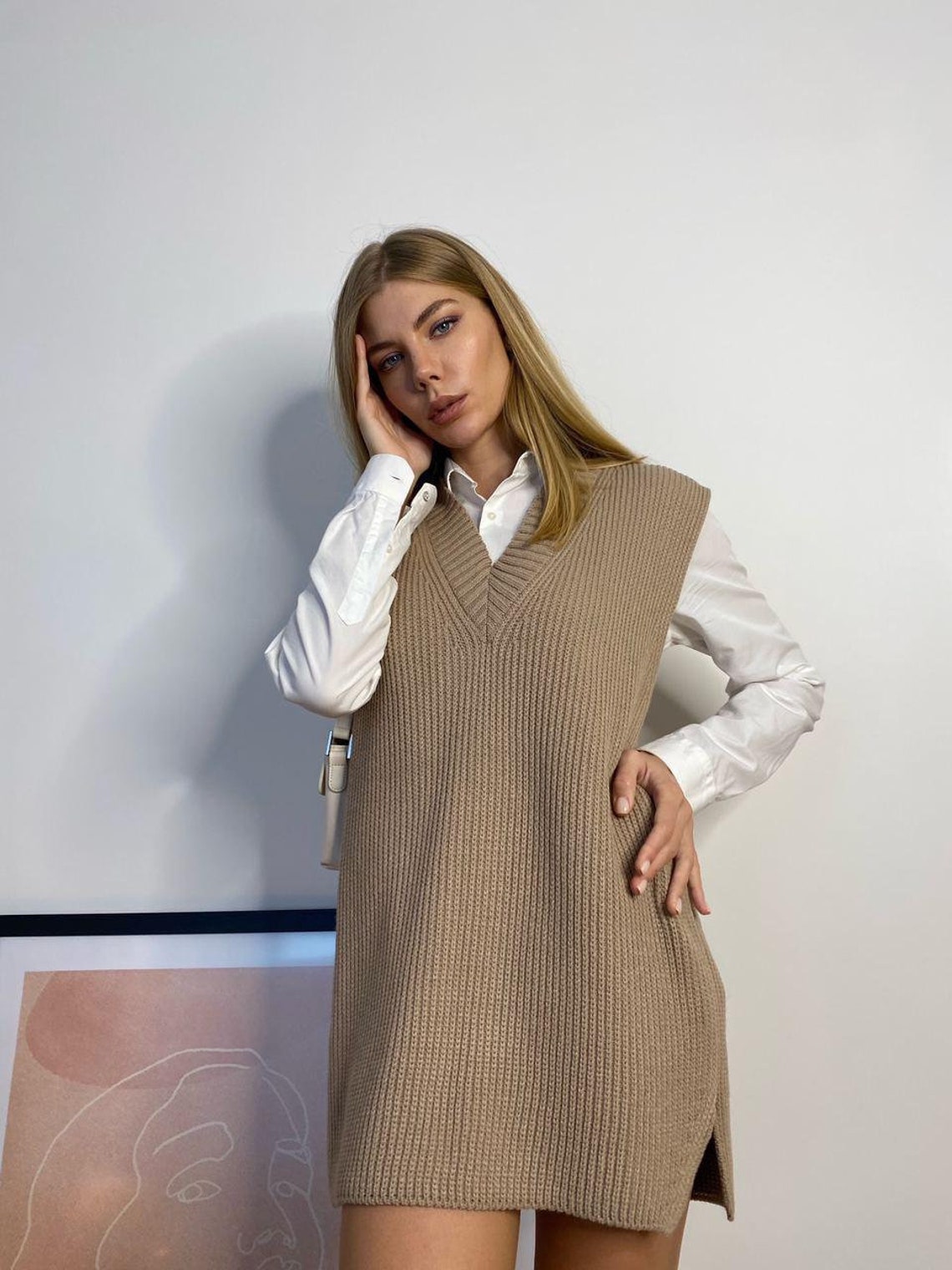 Sweater vest Knitted beige vest Knitted top Wool sweater Etsy