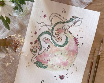 Constelação Personalizada | Constelação | Aquarela | Ilustração Espiritual | Astrologia | Pintura da lua | Arte de parede | Celestial